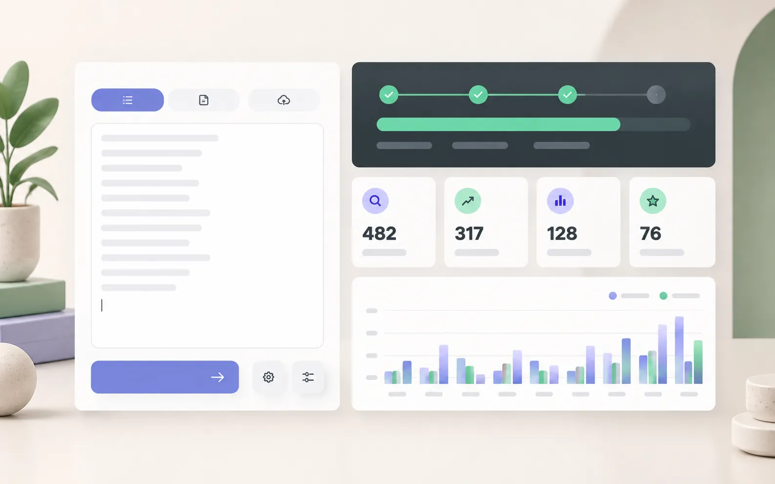 Bulk keyword research panel with input area, result summary and comparison chart