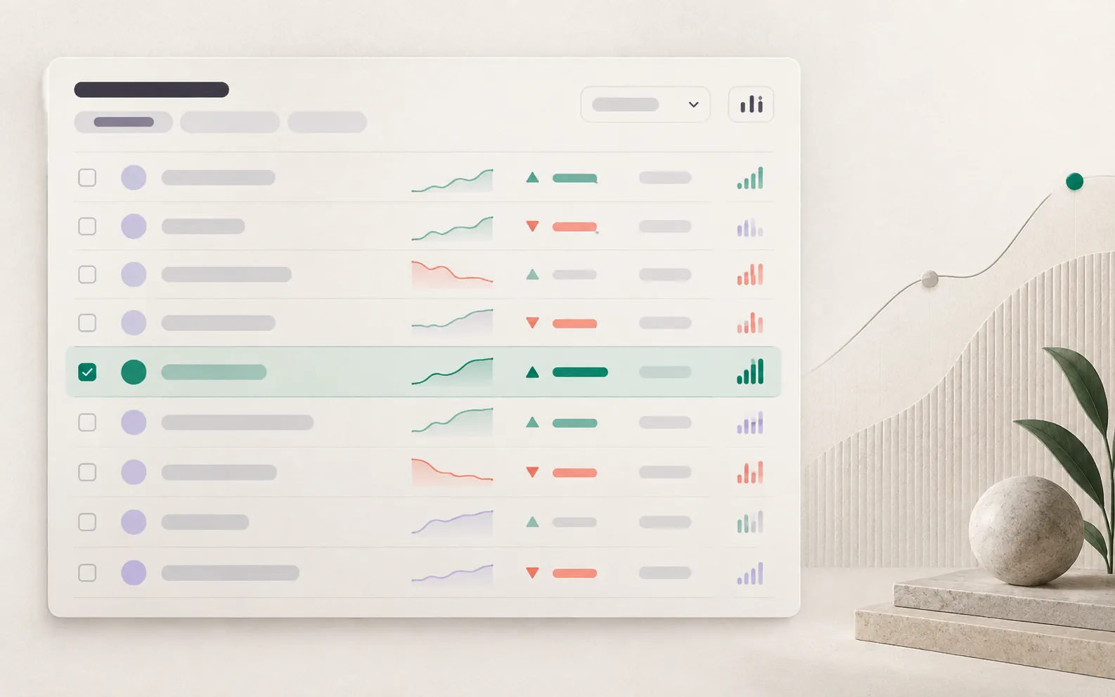 Rank tracking movers panel with highlighted upward and downward keyword changes