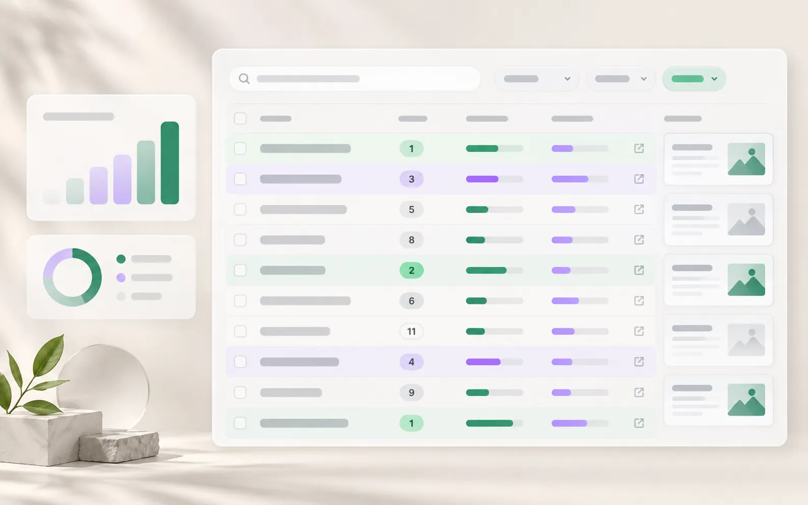Organic search query table with highlighted ranking rows and performance bars