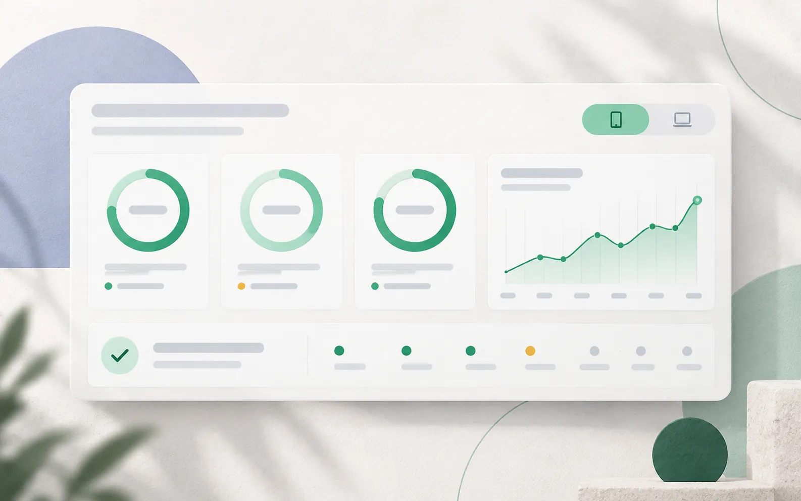 Web vitals audit dashboard with three metric rings and a page-speed chart